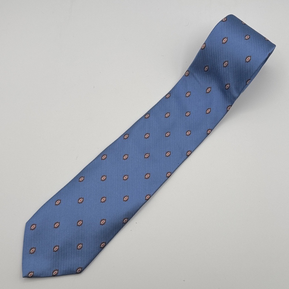 346 brooks brothers Elegant Blue Patterned Men's Tie silk red orange framed dots